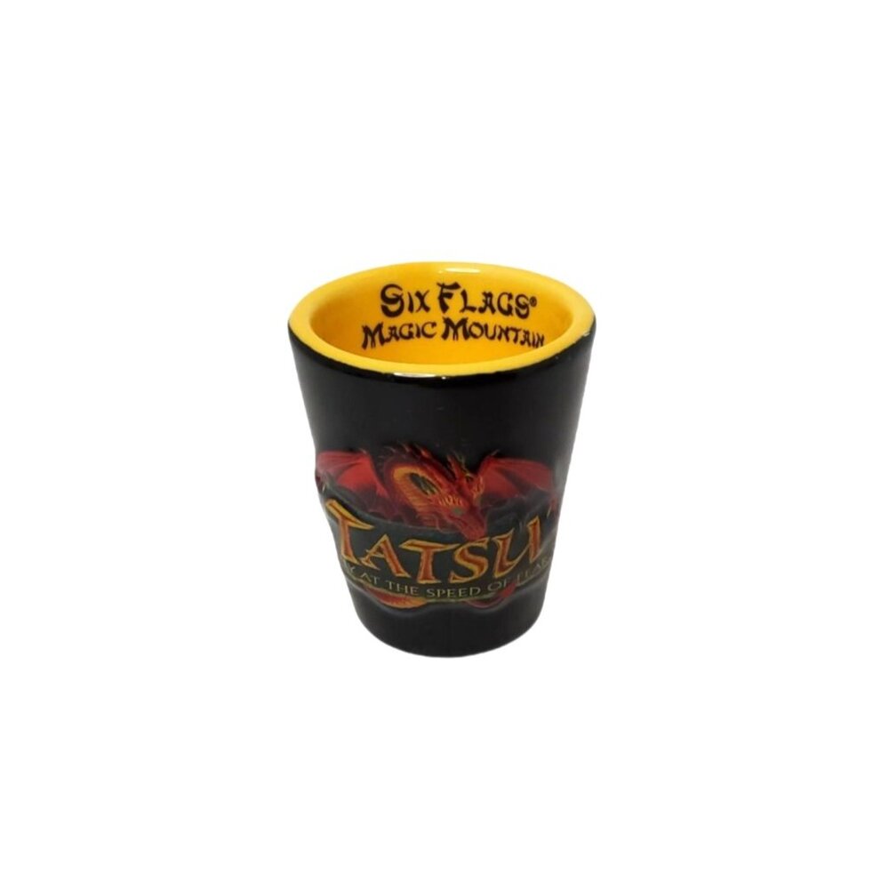 vintage six flags magic mountain tatsu fly at the speed of fear shot glass.